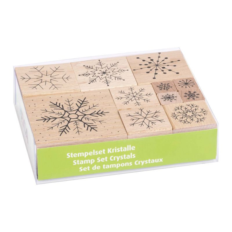 Sněhové vločky - gumová razítka na dřevě sada (11ks)