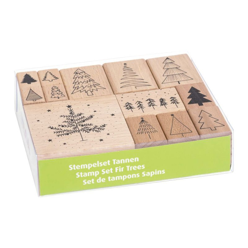 Vánoční stromečky - gumová razítka na dřevě sada (13ks)