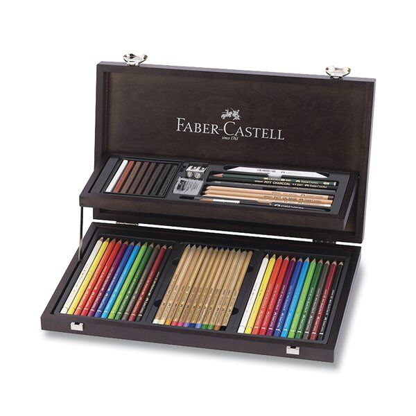 Sada pro kresbu Faber-Castell Compendium dřevěná kazeta, 54 ks