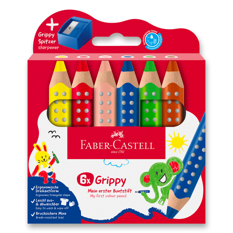 Pastelka Faber-Castell Grippy - 6 barev, ořezávátko Faber-Castell