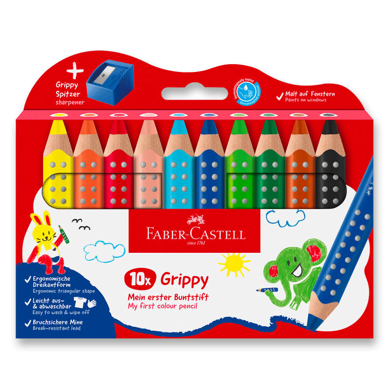 Pastelka Faber-Castell Grippy - 10 barev, ořezávátko Faber-Castell