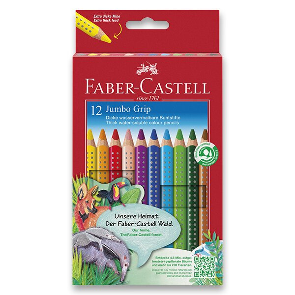 Pastelky trojb. Faber Castell JUMBO GRIP rozm. 12ks + ořez. Faber-Castell