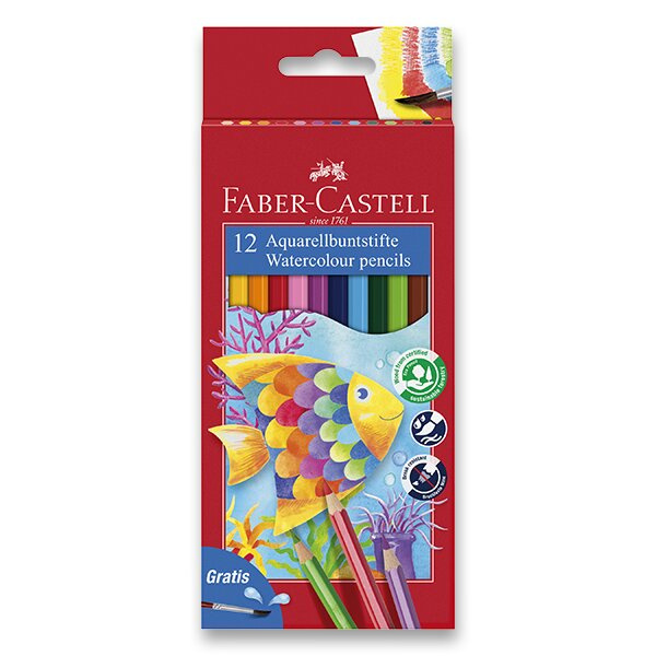 Pastelky Faber Castell Akvarelové pap.krabička 12ks+štěteček Faber-Castell