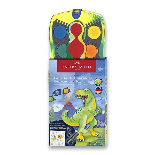 Vodové barvy Faber-Castell Connector Dinosaurus 12 barev, průměr 30 mm Faber-Castell