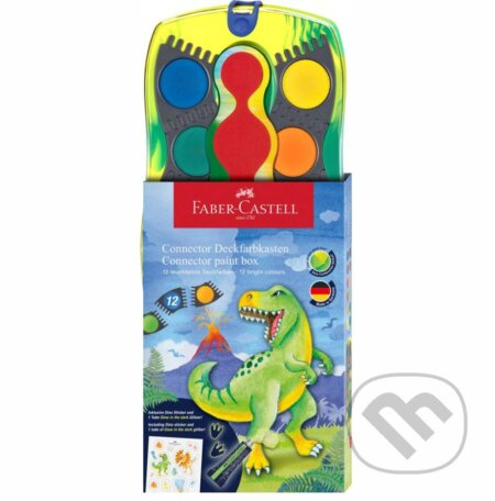 Vodové barvy Faber-Castell Connector Dinosaurus 12 barev, průměr 30 mm Faber-Castell