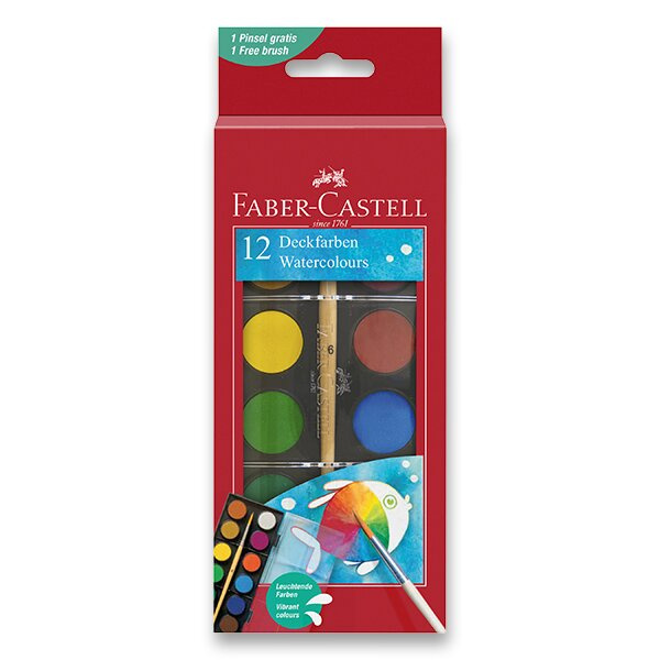 Vodové barvy Faber-Castell 12 barev, průměr 24 mm