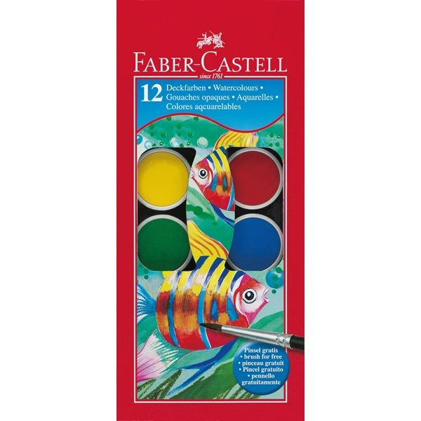 Vodové barvy Faber-Castell 12 barev, průměr 30 mm Faber-Castell