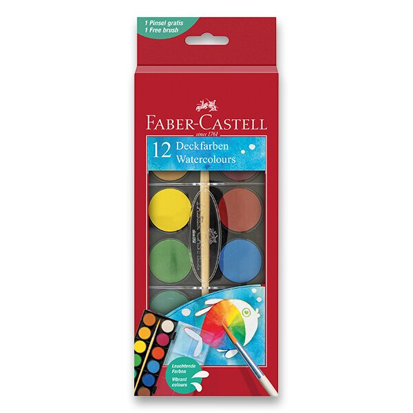 Vodové barvy Faber-Castell 12 barev, průměr 30 mm Faber-Castell
