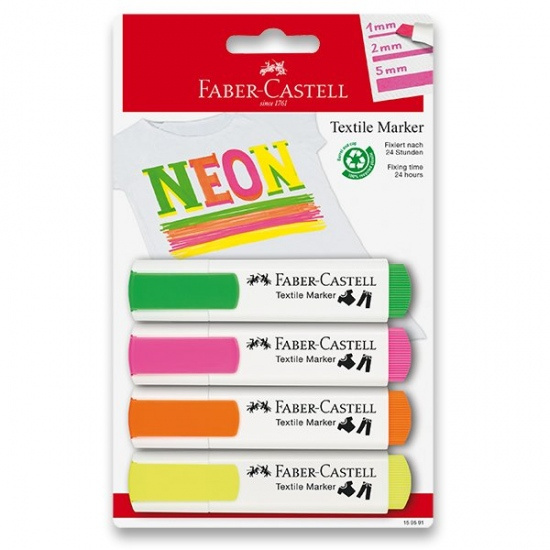 Popisovač na textil souprava 4 barev neonové Faber-Castell