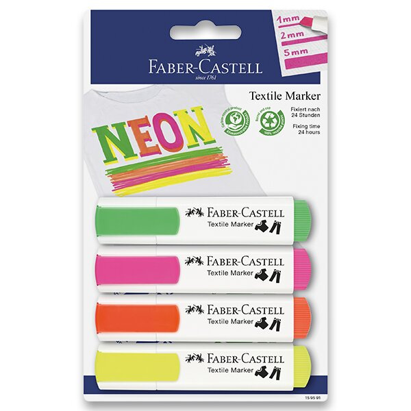 Popisovač na textil souprava 4 barev neonové Faber-Castell