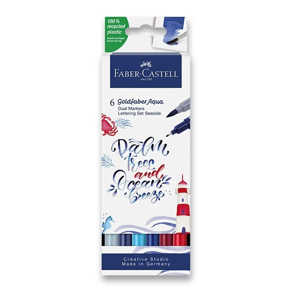 Popisovač Faber-Castell Goldfaber Aqua Dual Marker Lettering Seaside sada, 6 barev Faber-Castell