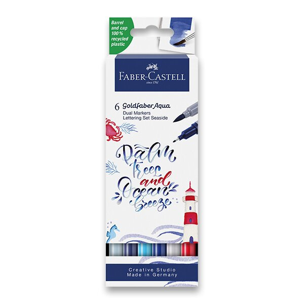 Popisovač Faber-Castell Goldfaber Aqua Dual Marker Lettering Seaside sada, 6 barev Faber-Castell