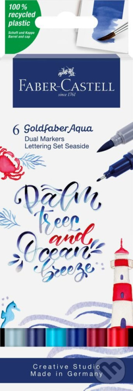 Popisovač Faber-Castell Goldfaber Aqua Dual Marker Lettering Seaside sada, 6 barev Faber-Castell