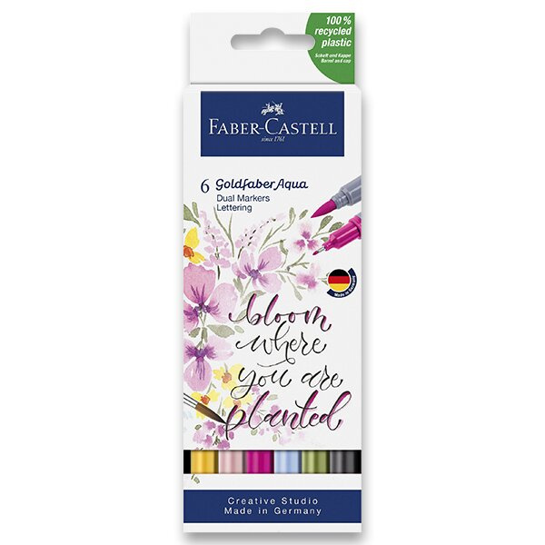 Popisovač Faber-Castell Goldfaber Aqua Dual Marker Lettering sada, 6 barev Faber-Castell