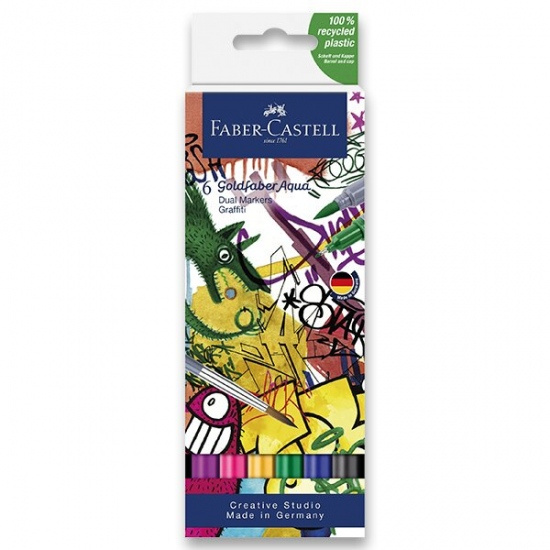 Popisovač Faber-Castell Goldfaber Aqua Dual Marker Graffiti sada, 6 barev Faber-Castell