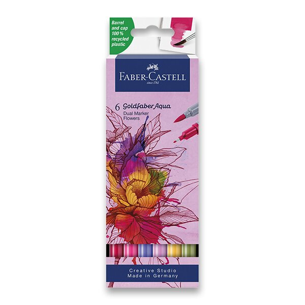 Popisovač Faber-Castell Goldfaber Aqua Dual Marker Flowers sada, 6 barev Faber-Castell