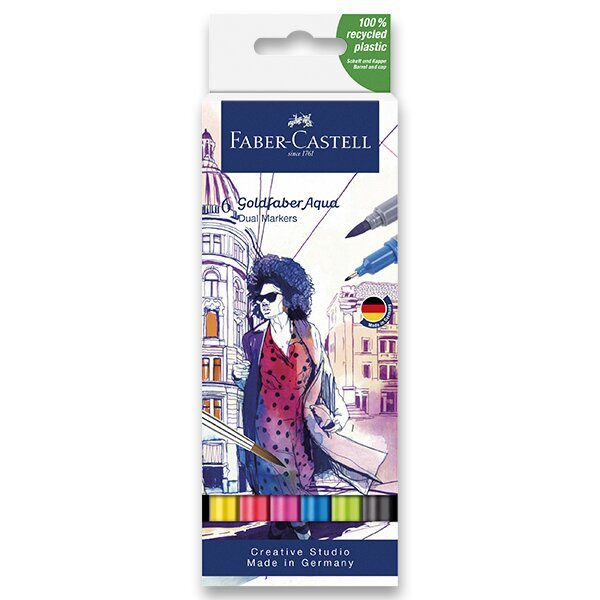 Popisovač Faber-Castell Goldfaber Aqua Dual Marker sada, 6 barev Faber-Castell