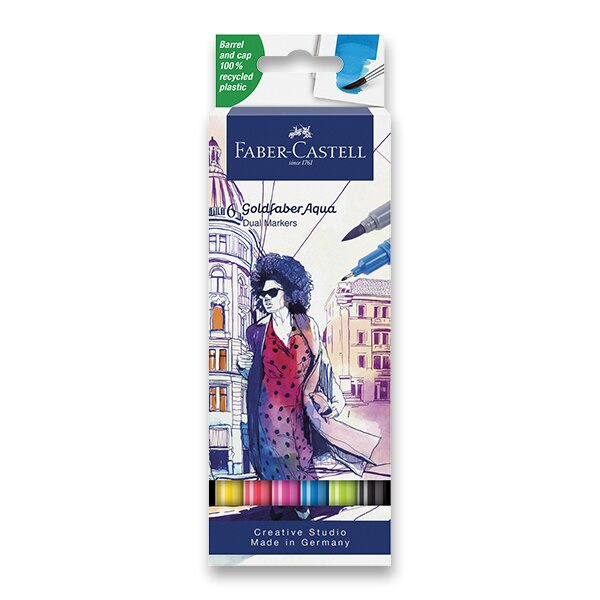 Popisovač Faber-Castell Goldfaber Aqua Dual Marker sada, 6 barev Faber-Castell