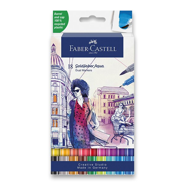 Popisovač Faber-Castell Goldfaber Aqua Dual Marker sada, 18 barev Faber-Castell