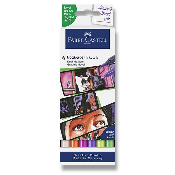 Popisovač Faber-Castell Goldfaber Sketch Dual Marker Graphic Novel sada, 6 barev Faber-Castell