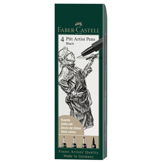 Popisovač Faber Castell Pitt Artist Pen 4ks (S F M B) černá Faber-Castell