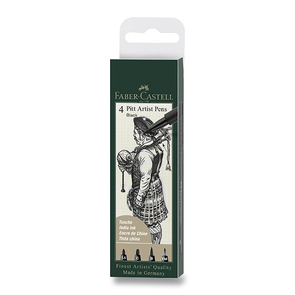 Popisovač Faber-Castell Pitt Artist Pen sada 4 ks, 1,5 mm, C, B, FM, černý Faber-Castell