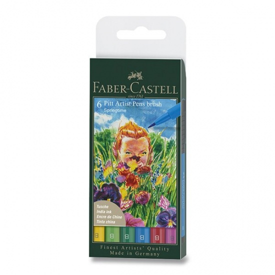 Popisovač Faber-Castell Pitt Artist Pen Brush 6 ks, hrot B, jarní odstíny Faber-Castell