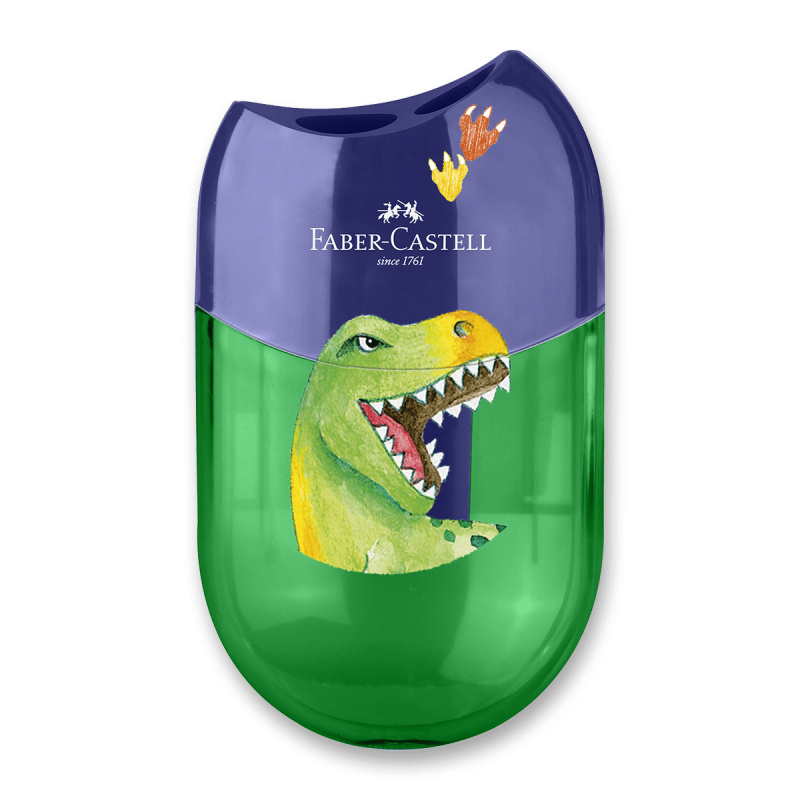 Ořezávátko Faber-Castell Dinosaurus 2 otvory,  s odpadní nádobkou Faber-Castell