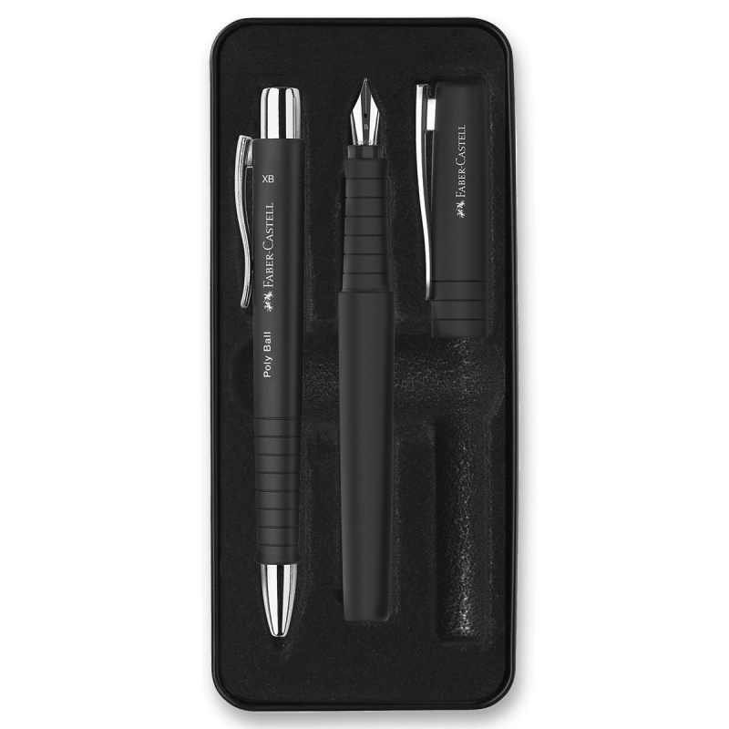 Sada Faber-Castell Poly Ball plnicí pero a kuličkové pero, černá Faber-Castell