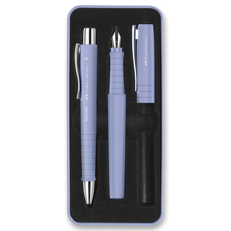 Sada Faber-Castell Poly Ball plnicí pero a kuličkové pero, pale iris Faber-Castell