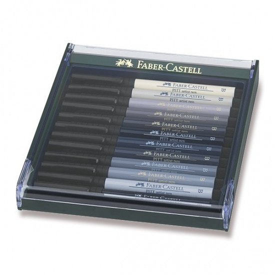 Popisovač Faber Castell Pitt Artist Pen Brush 12ks šedé Faber-Castell
