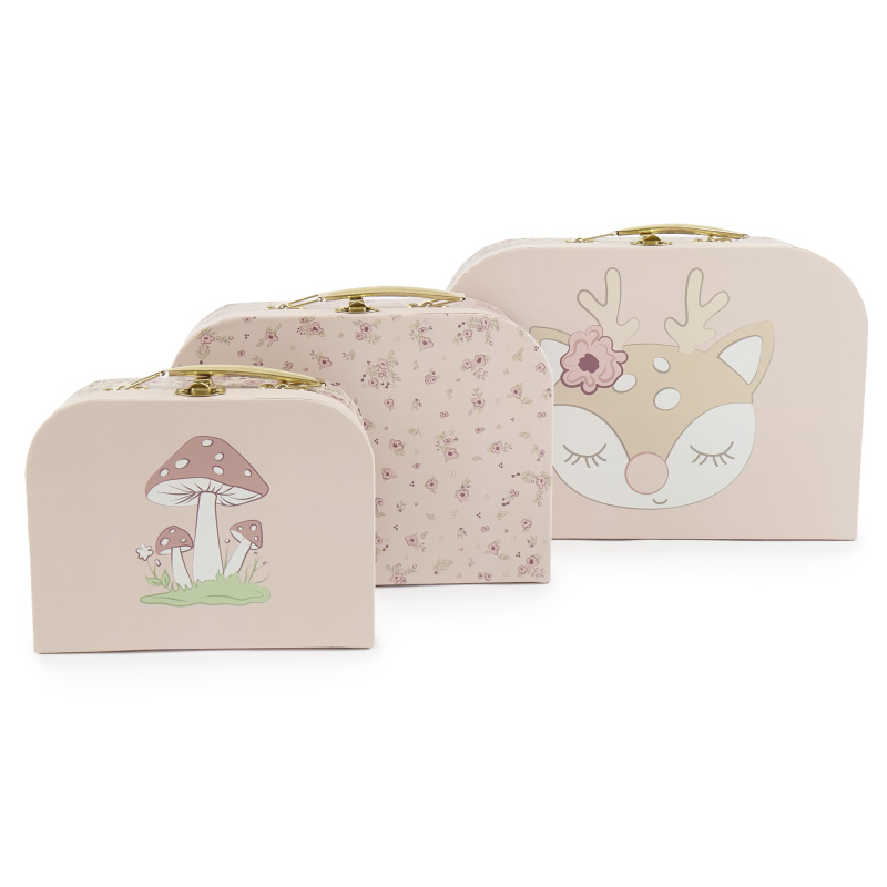 Bieco - Sada tří kartonových kufříků - koloušek Ella - dreamy flowers