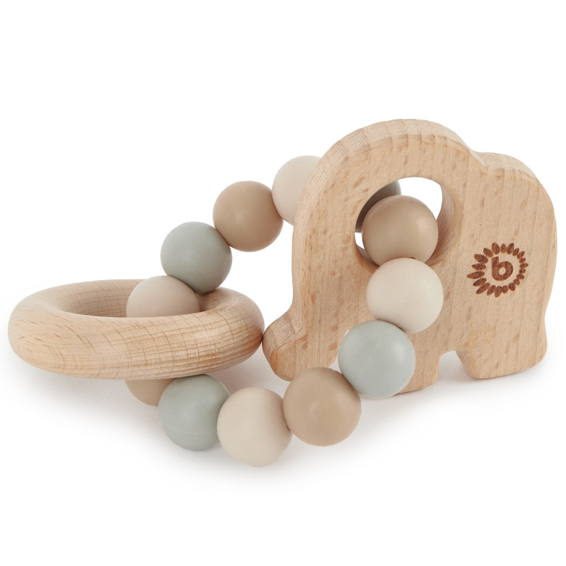 Silikonové kousátko s dřevěným slonem Bieco