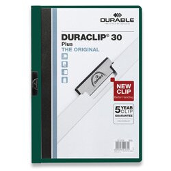 Durable Duraclip - plastový rychlovazač na 30 listů - tmavě zelený