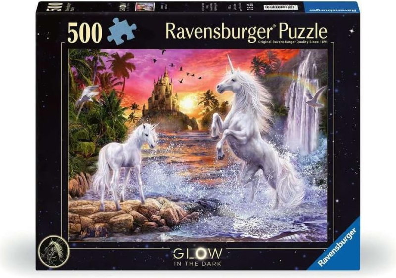 Ravensburger svítící puzzle Jednorožci u řeky 500 dílků