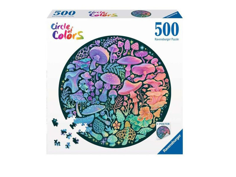 RAVENSBURGER Kulaté puzzle Kruh barev: Houby 500 dílků