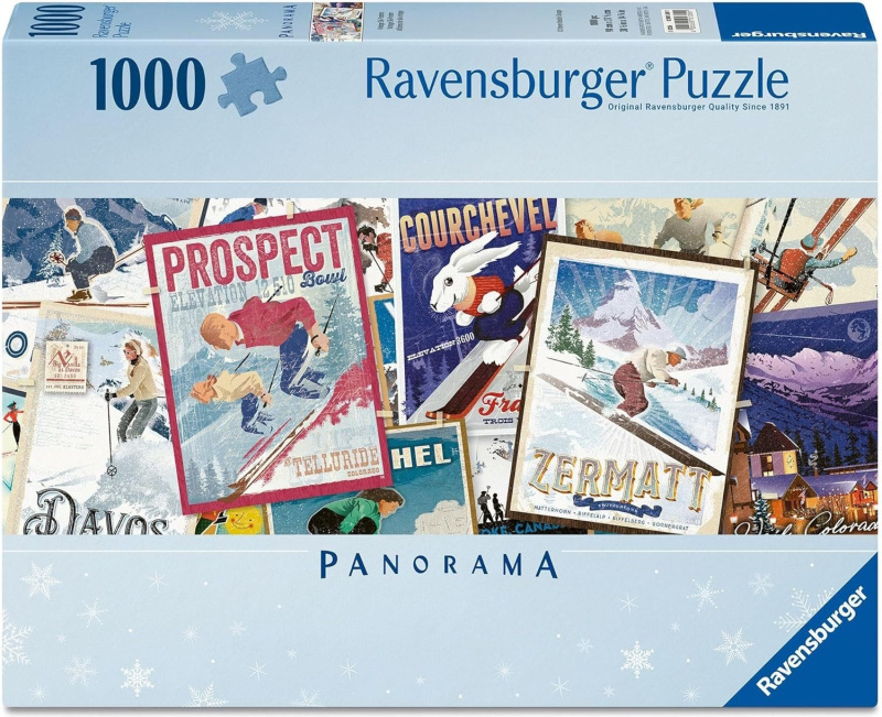 Panoramatické puzzle Ravensburger 1000 dílků Staré lyžařské plakáty
