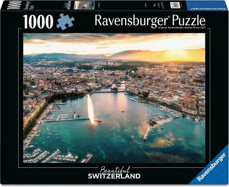 Puzzle RAVENSBURGER Západ slunce v srdci Ženevy 1000 dílků