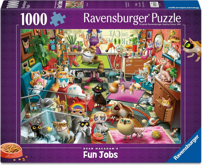Puzzle Ravensburger 1000 dílků Zábavná zaměstnání: Kočičí kadeřnický salón