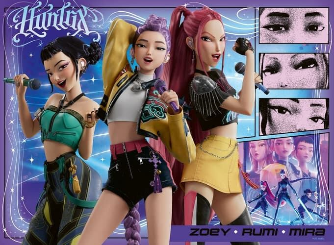 Puzzle Ravensburger 100 dílků XXL K-pop: Lovkyně démonů - Spokojení fanoušci, spokojený Honmoon!