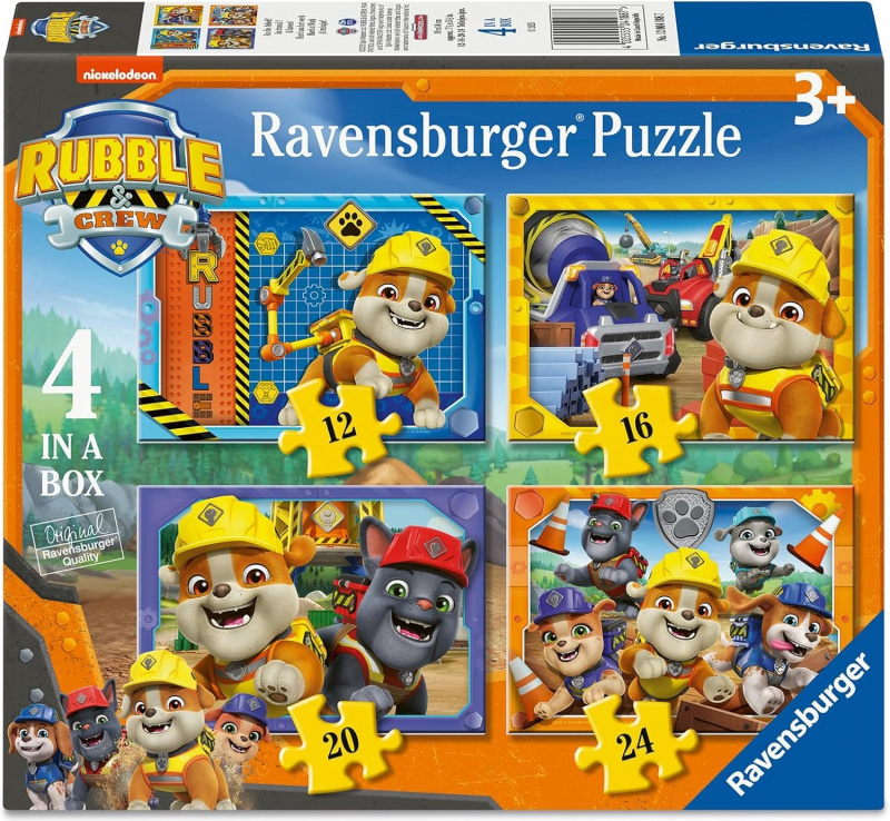 Ravensburger puzzle Tlapková patrola – Rubble a jeho parta 4 v 1 (12–24 dílků)