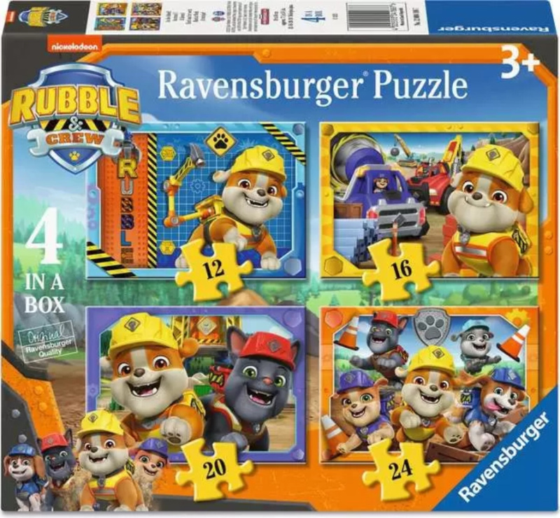 Ravensburger puzzle Tlapková patrola – Rubble a jeho parta 4 v 1 (12–24 dílků)