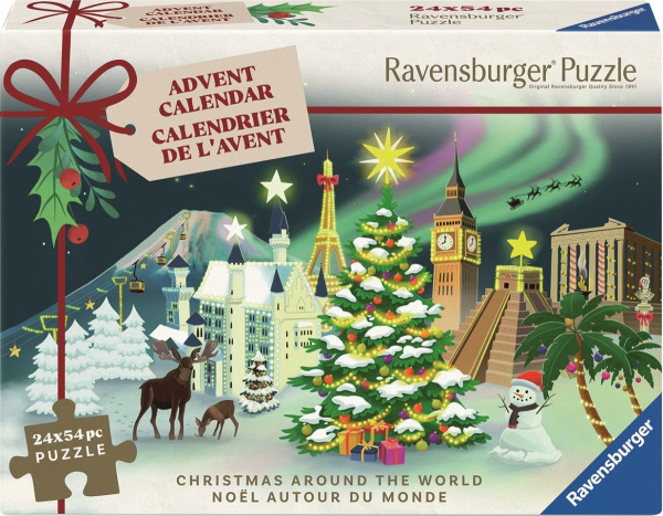 Adventní kalendář puzzle RAVENSBURGER – Vánoce po celém světě, 24×54 dílků