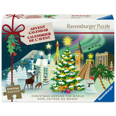 Adventní kalendář puzzle RAVENSBURGER – Vánoce po celém světě, 24×54 dílků