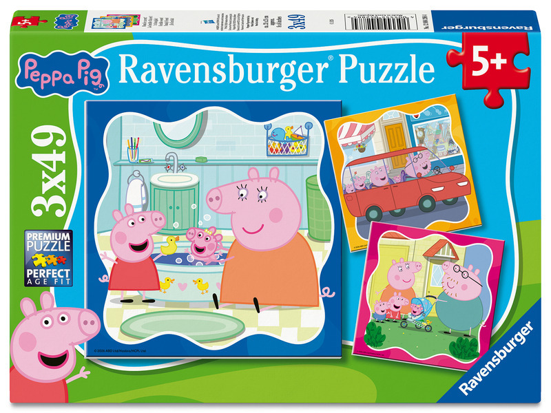 Ravensburger puzzle Prasátko Peppa – rodina na prvním místě 3×49 dílků