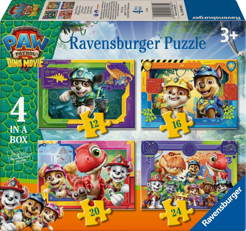 Puzzle pro děti Ravensburger sada 4v1 Tlapková patrola: Dinosauří film