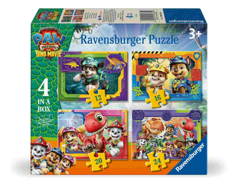 Puzzle pro děti Ravensburger sada 4v1 Tlapková patrola: Dinosauří film