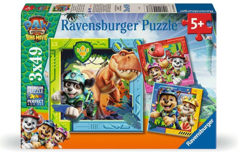 Ravensburger puzzle Tlapková patrola: dinosauří film 3x49 dílků