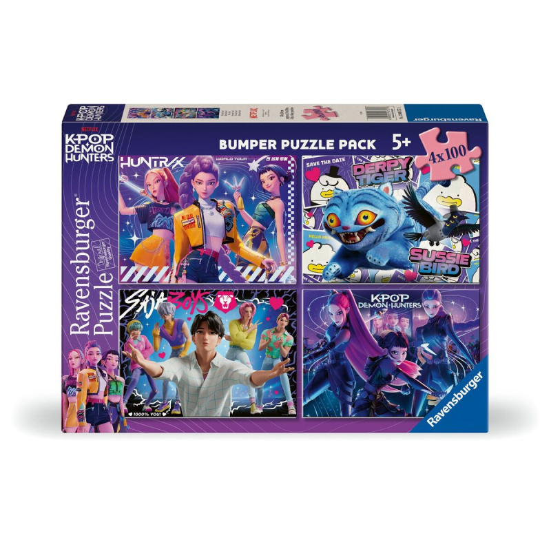 Puzzle sada Ravensburger 4x100 dílků K-pop: Lovkyně démonů - Pro fanoušky!