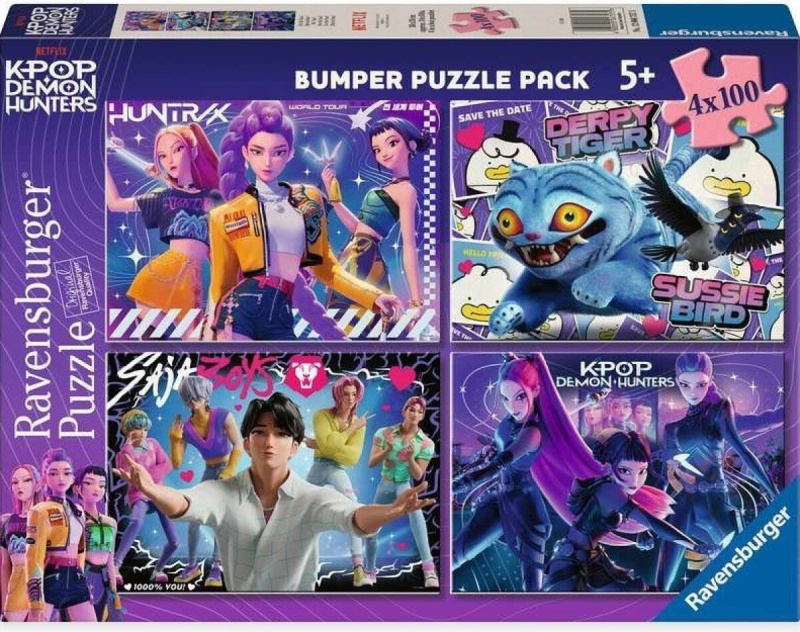 Puzzle sada Ravensburger 4x100 dílků K-pop: Lovkyně démonů - Pro fanoušky!
